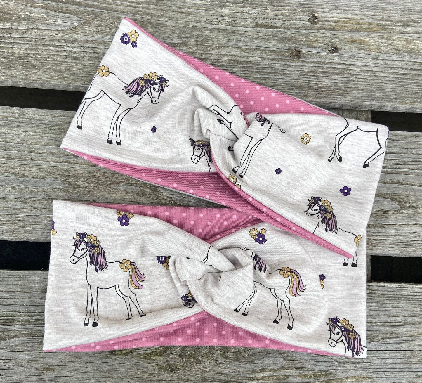 Mädchen KnotenStirnband Haarband haedband Pferd Einhorn beige sand