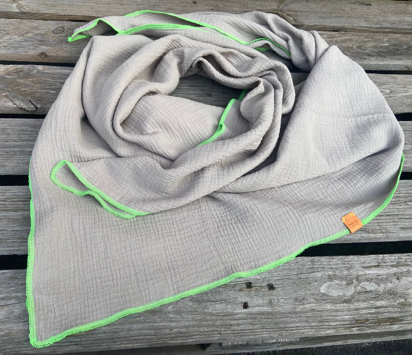 Musselintuch, großes Dreieckstuch, Damen Schal, sand beige , neon grün, Musselintücher, Cupple