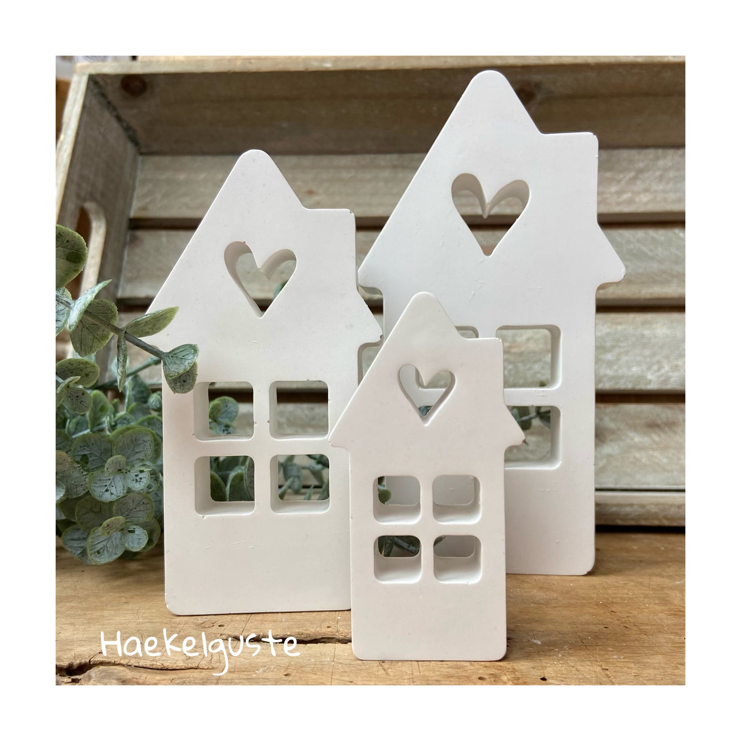 Herz Häuser Set weiß Deko Landhaus Shabby Hochzeit Tischdeko Geburtstag Geschenk Häuser Lichterhäuser Hygge Scandi Haus