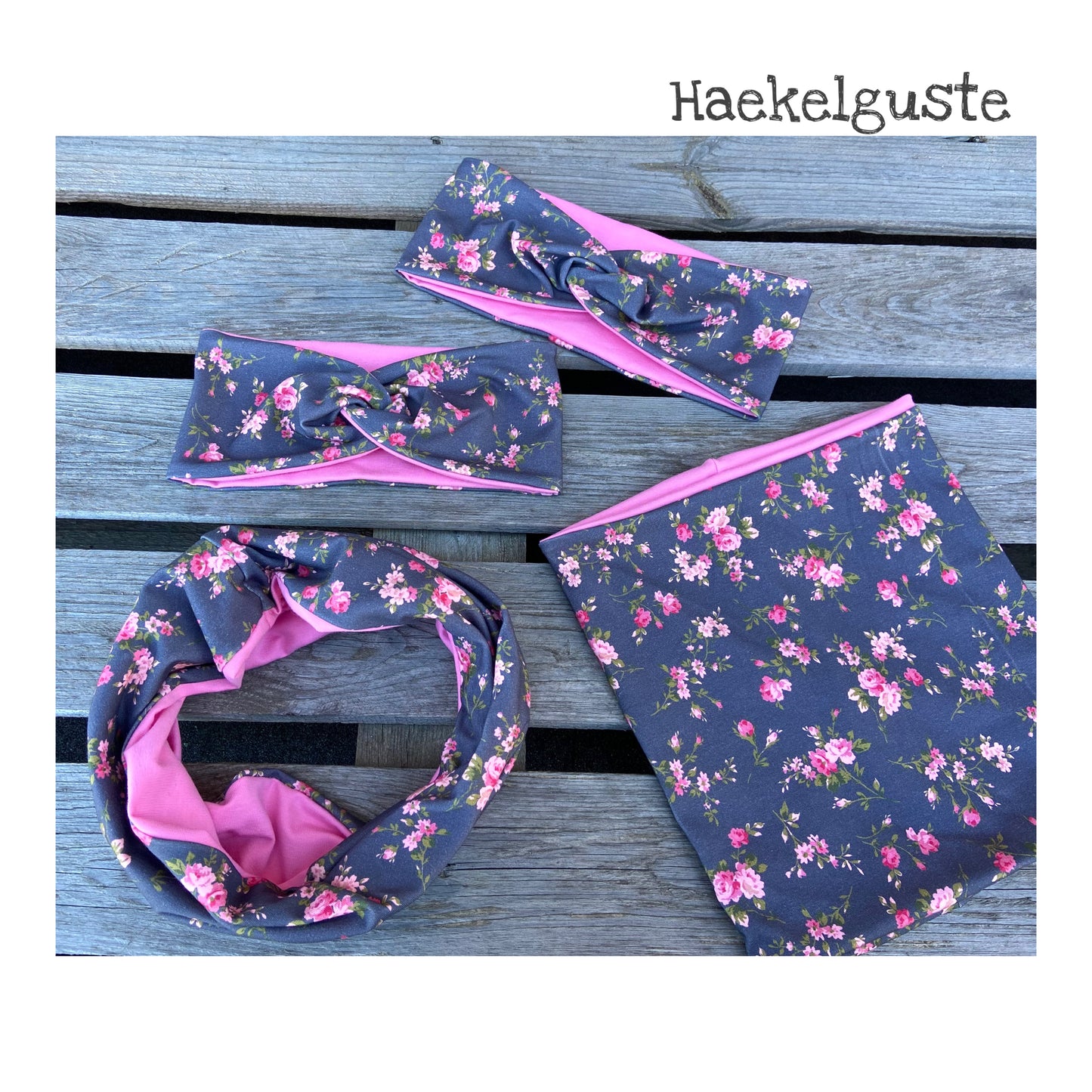 Jersey oder Fleece Set " Blümchen " Kinder Mütze Beanie Loop Set Übergang gefüttert Herbstmütze Wintermütze Rosen grau blau Longbeanie Schal