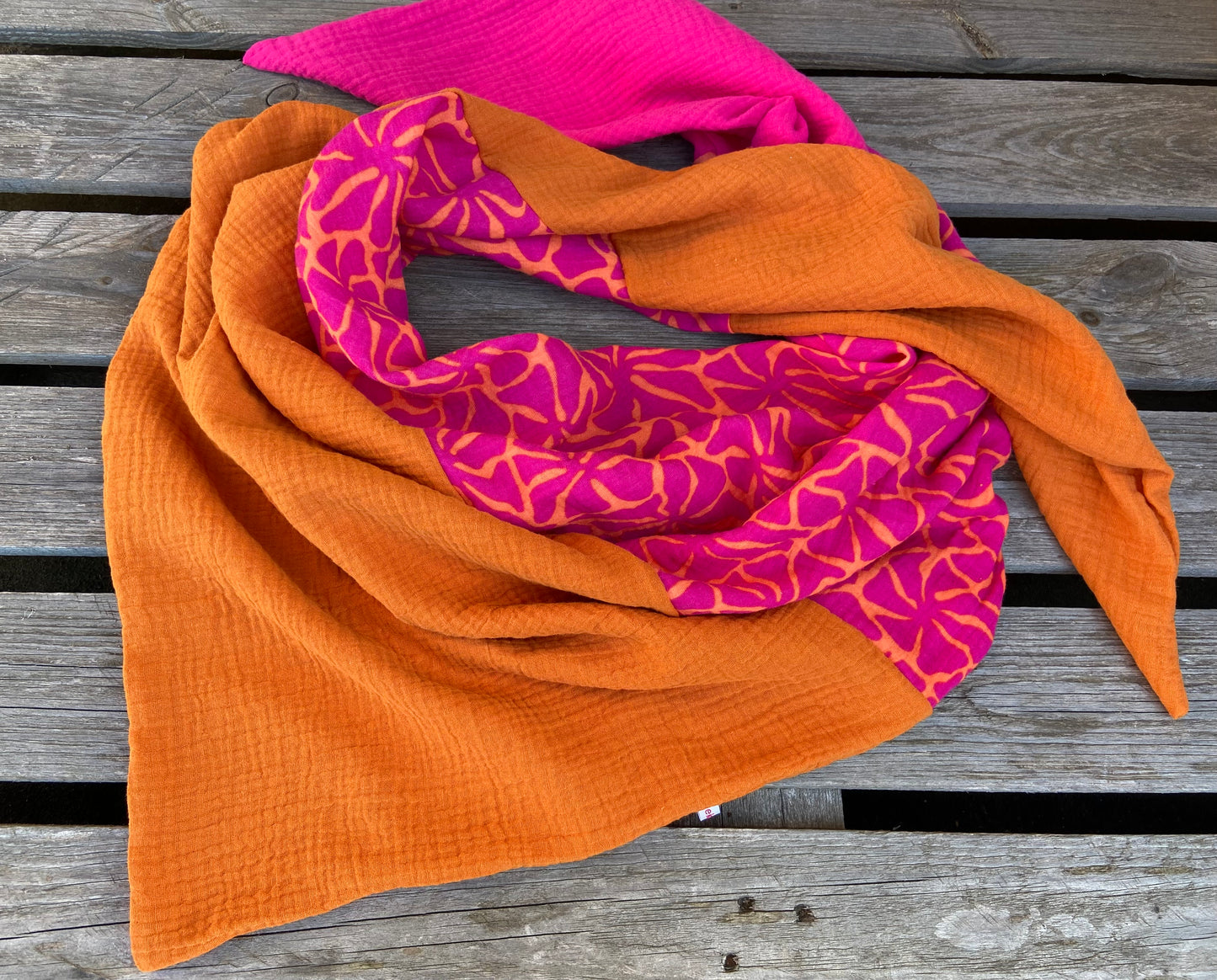 XXl Musselintuch großes Dreieckstuch, Damen Schal, orange , pink , neon, Streifen , Blockstreifen Musselintücher, Stilltuch , Strandlaken