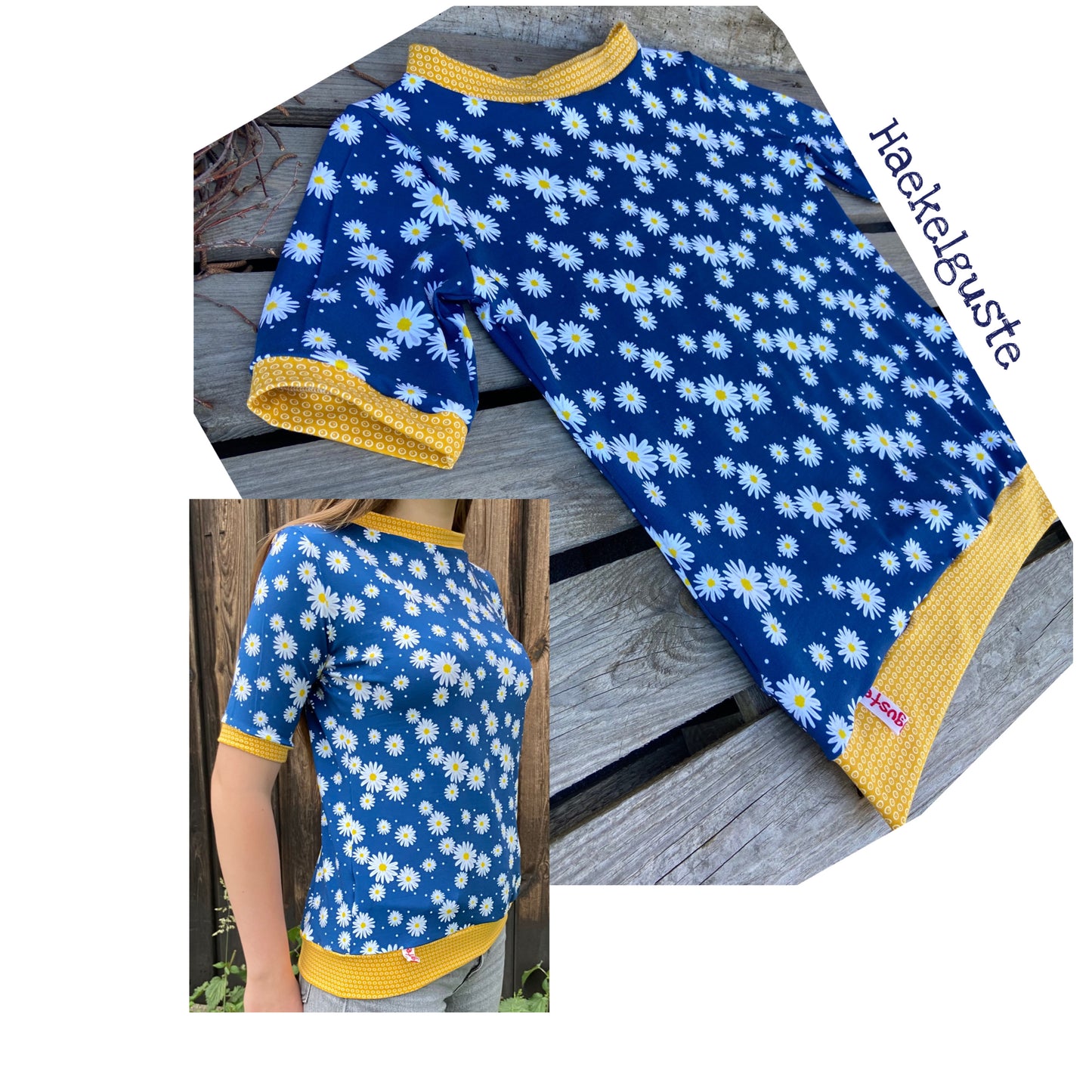 Shirt Damen, Margeriten, Blumen, blau weiß, Gänseblümchen