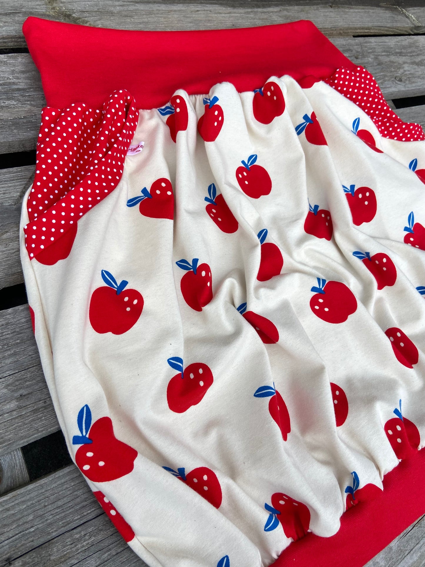 Ballonrock Apfel / Rock Damen / Sommer Rock / Taillenrock weiß rot Jersey