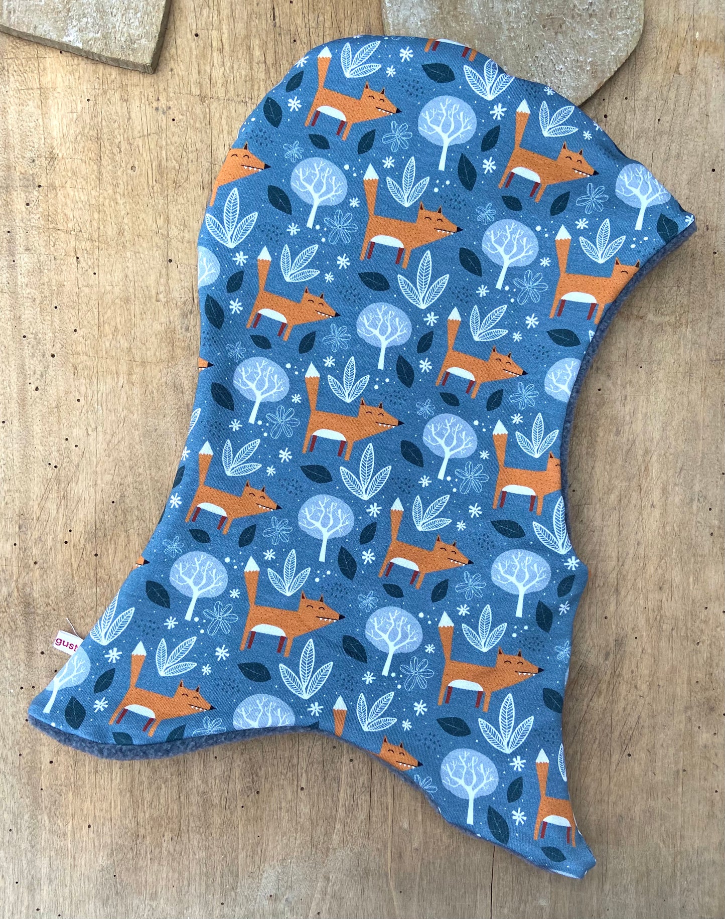 Schlupfmütze "Fuchs" Fleece o. Jersey Kinder Schalmütze Ohrenmütze unisex Mädchen Jungen grau Fuchs Reh Sturmhaube Waldkindergarten