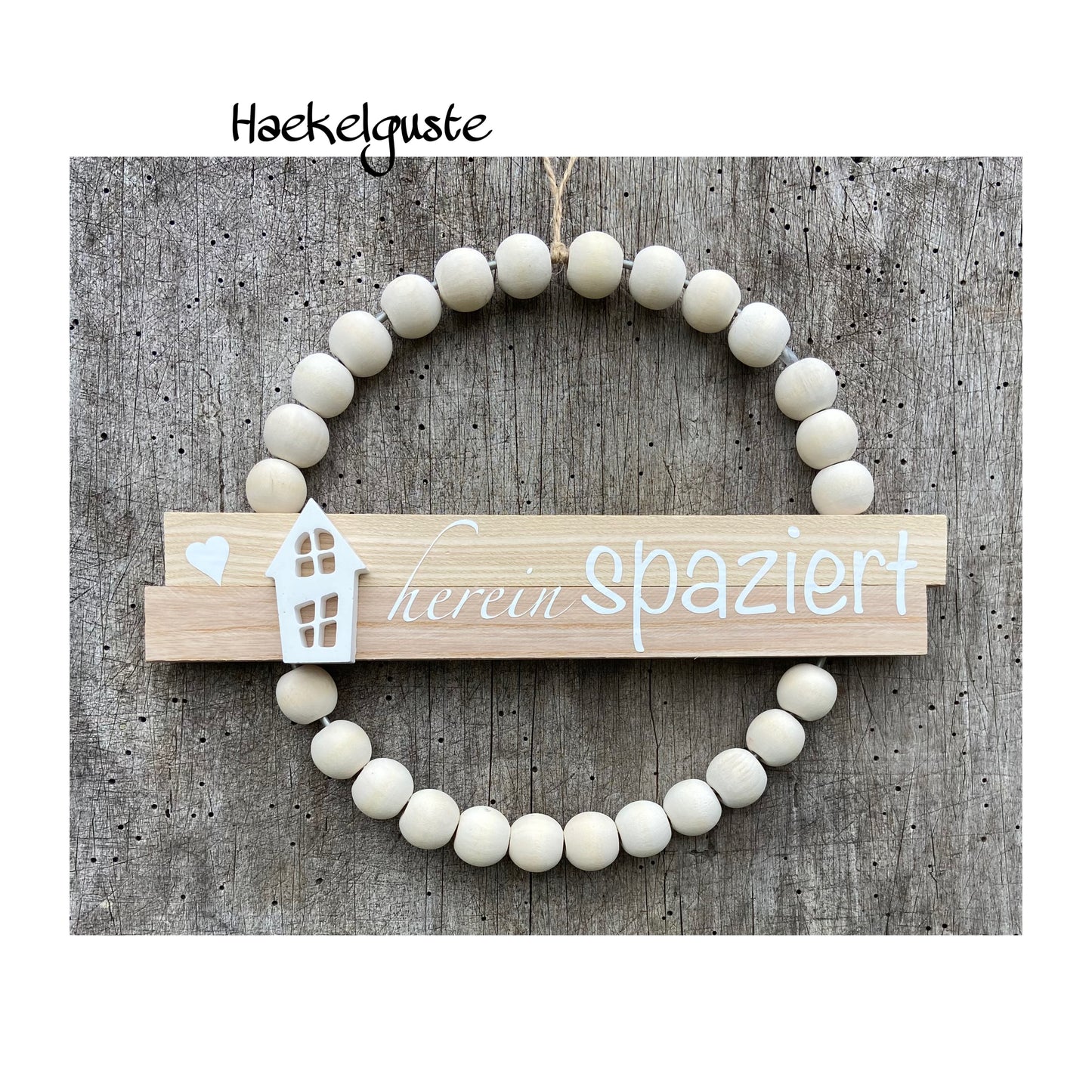 Türkranz Holzperlen herein spaziertHaus Metallring Geschenk Hauseinweihung Freundin Türschild Holzschild Eingang 20 cm neues Heim Zuhause Bo