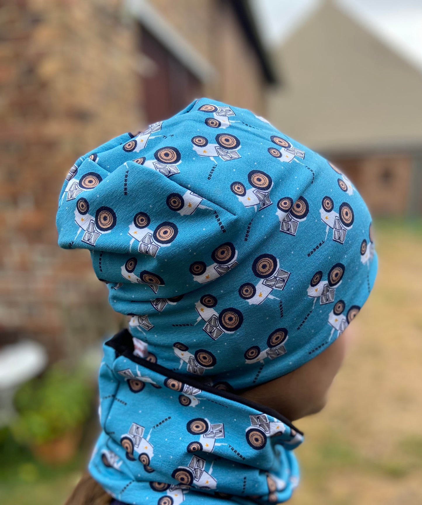 Set Mütze, Traktor Beanie, Loop Jersey o. Fleece blau rot Kinder Übergang Herbst Mütze 2 lagig