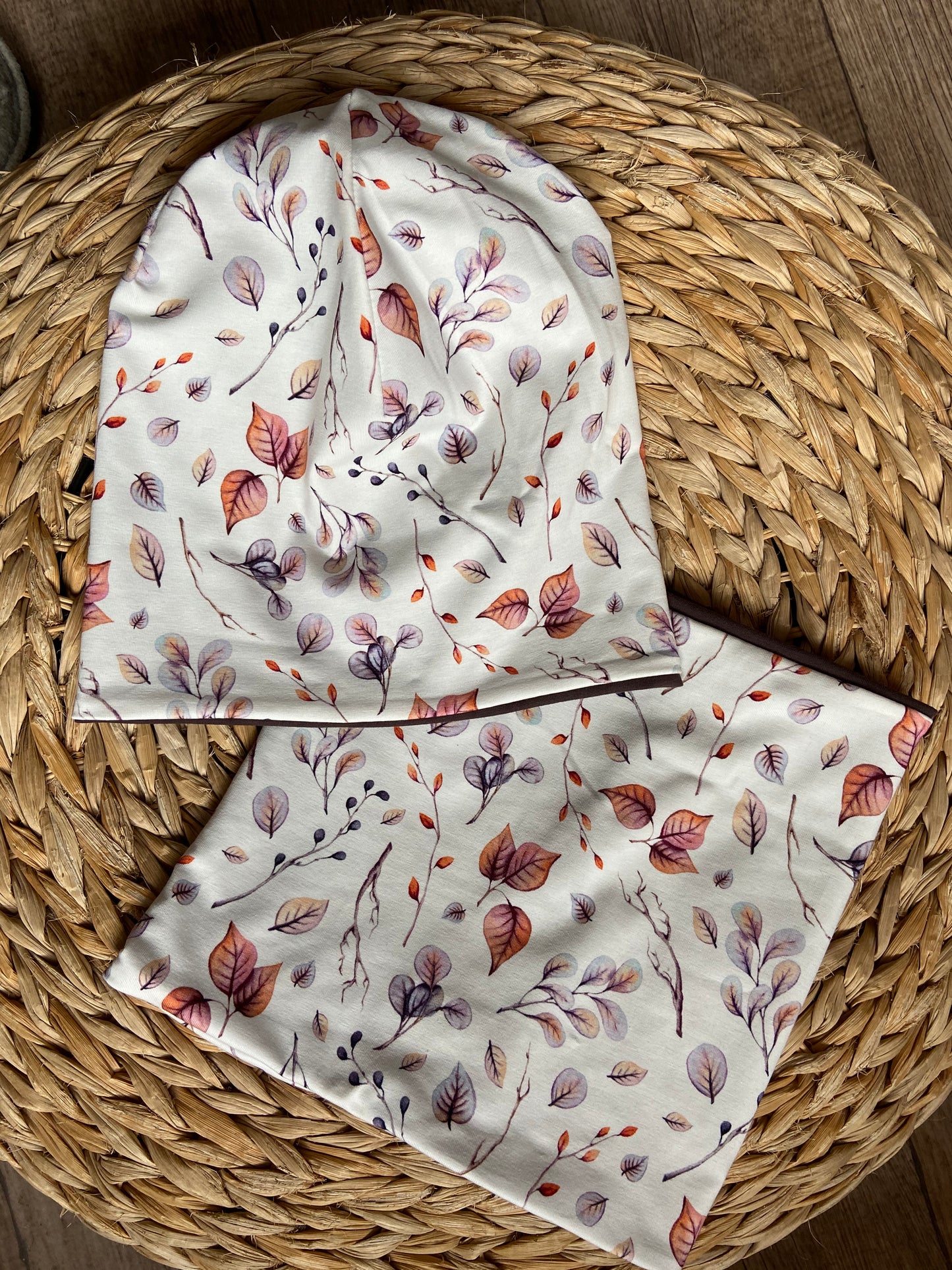 Beanie Blätter & Loop im Set Mädchen Herbst Übergang Doppellagig