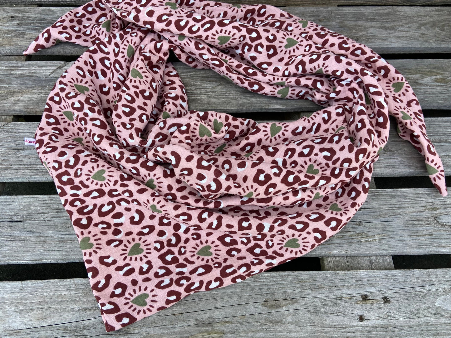 XXL Leo Musselin rosa großes Dreieckstuch Leoprint Damen Schal Geschenk Freundin Herzmensch