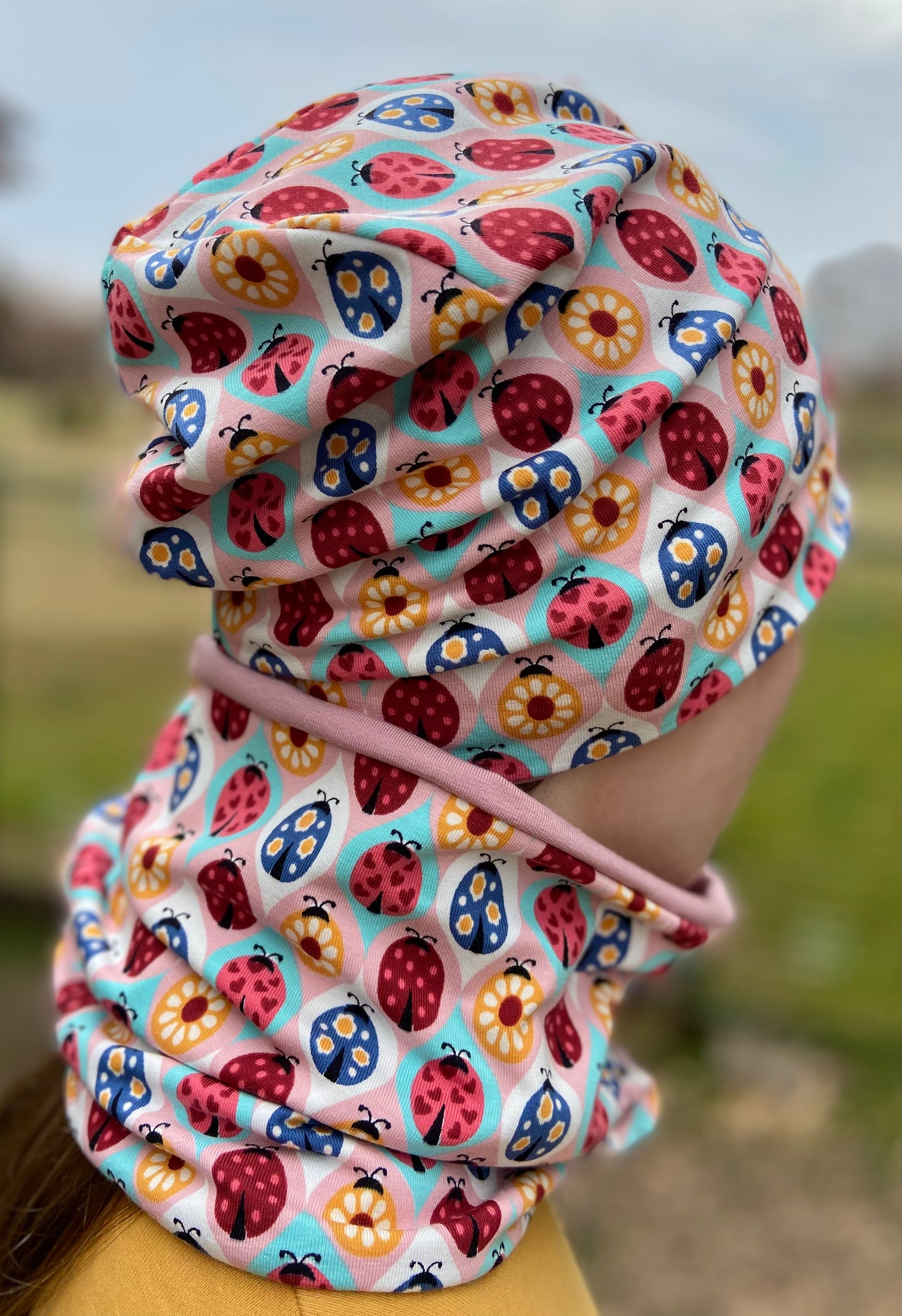 Beanie / Loop Set Mädchen, Mütze Käfer, 2 lagig Übergang, gefüttert Longbeanie Hängemütze