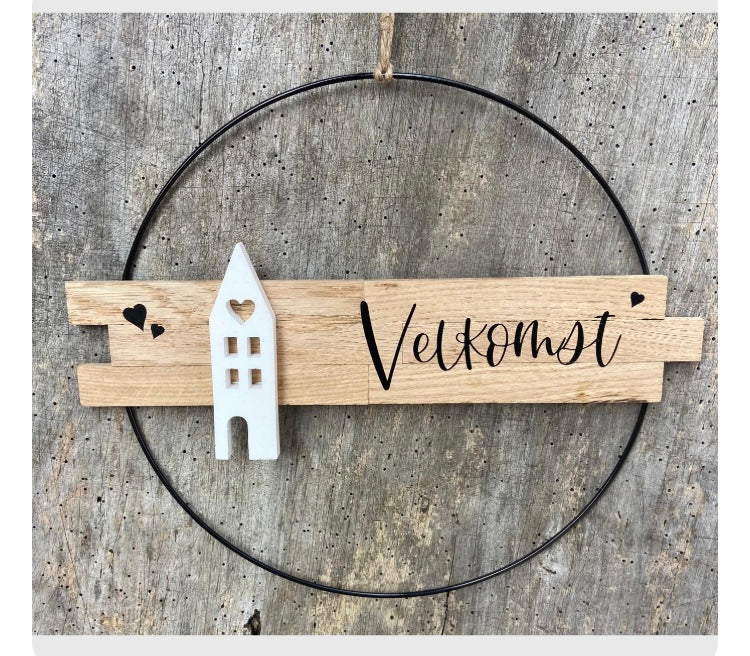 30 cm großer Türkranz Velkomst Norwegen Willkommen Haus Metallring Geschenk Hauseinweihung Freundin Türschild Holzschild Eingang