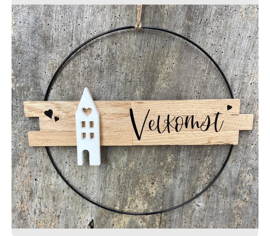 30 cm großer Türkranz Velkomst Norwegen Willkommen Haus Metallring Geschenk Hauseinweihung Freundin Türschild Holzschild Eingang