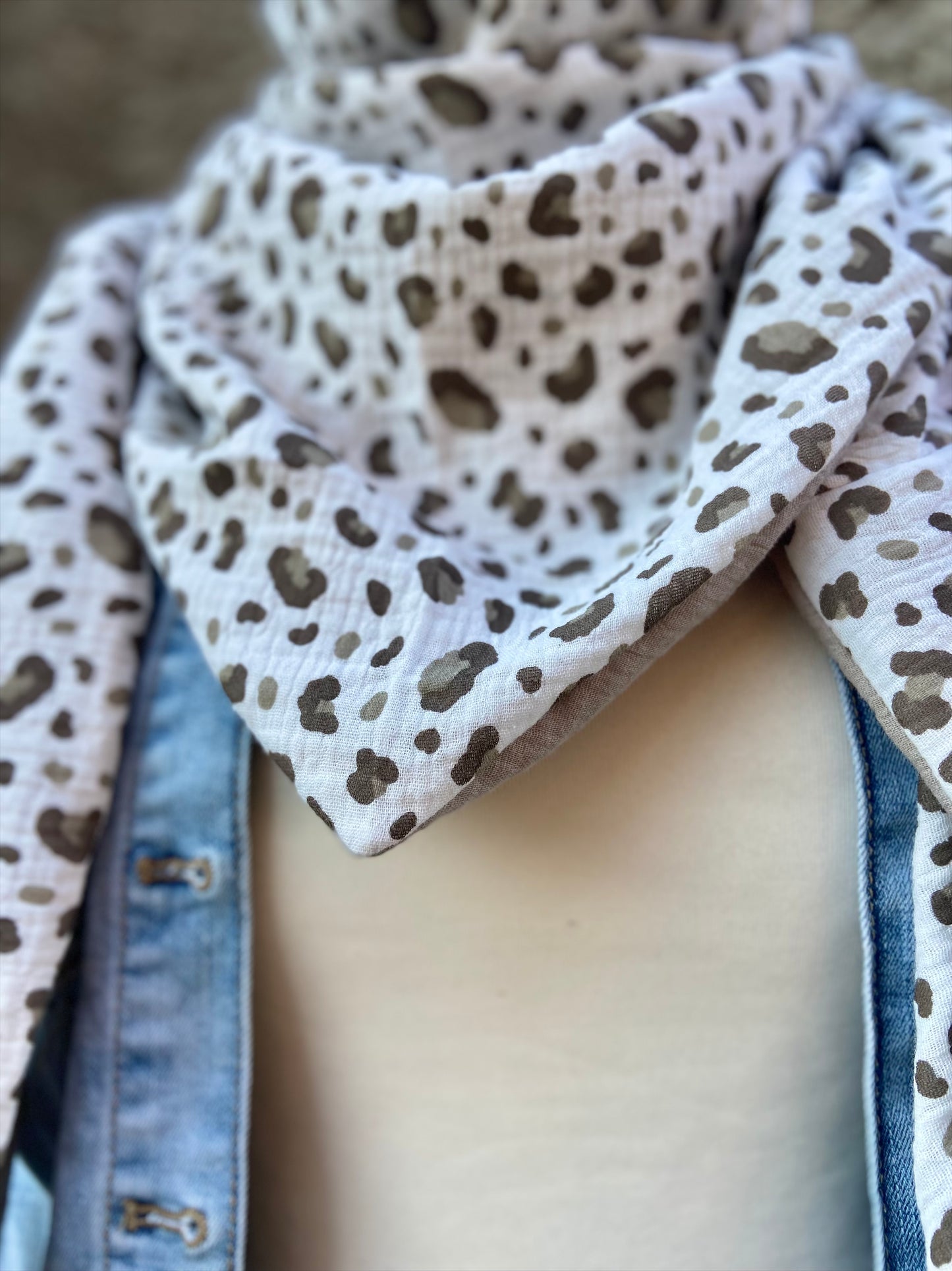 XXL Musselin Wende - Dreieckstuch Musselin leopardenprint großes Tuch Damen Musselintuch Geschenk Geburtstag Mama