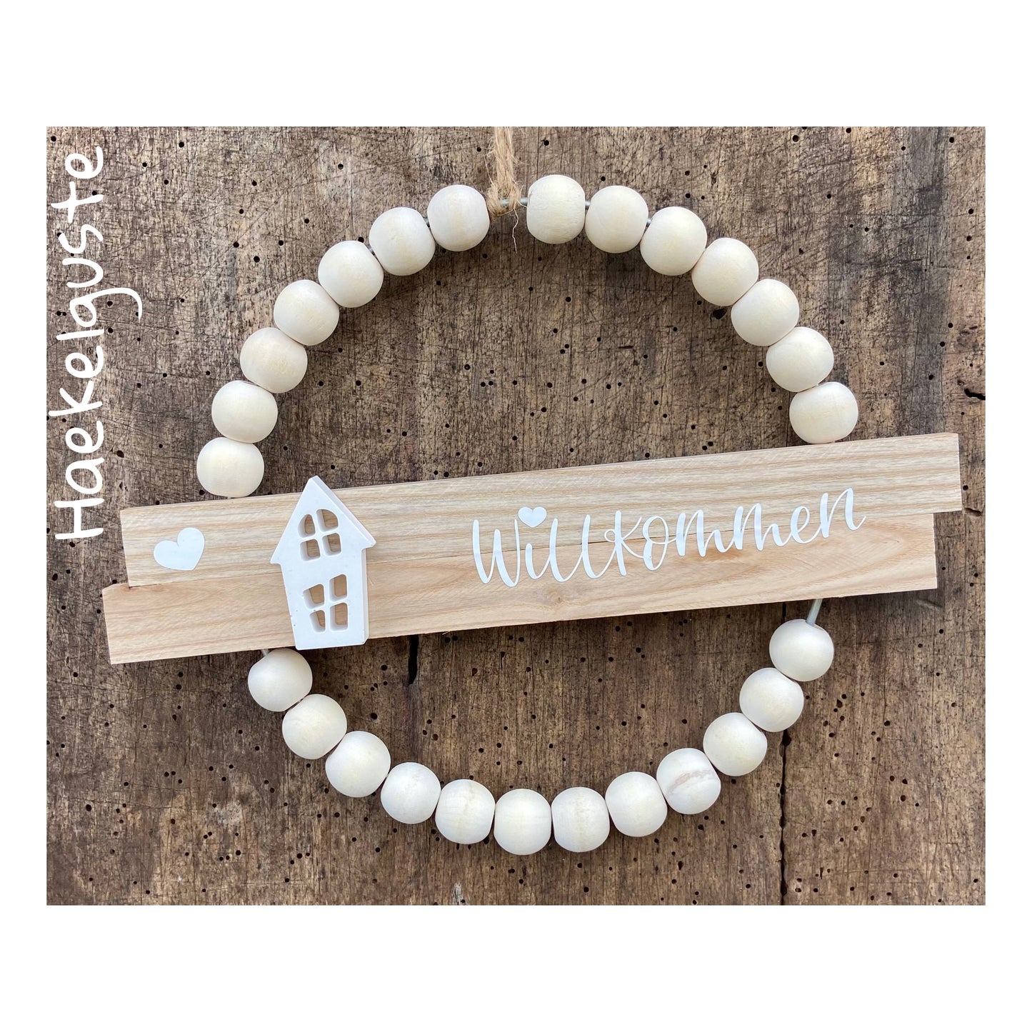 Türkranz Holzperlen herein spaziertHaus Metallring Geschenk Hauseinweihung Freundin Türschild Holzschild Eingang 20 cm neues Heim Zuhause Bo