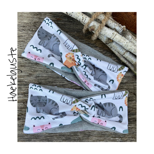 Katzen Stirnband Twist Turban Damen Mädchen Haarband , Stirnband Knotenstirnband schwarz weiß Twist Turban