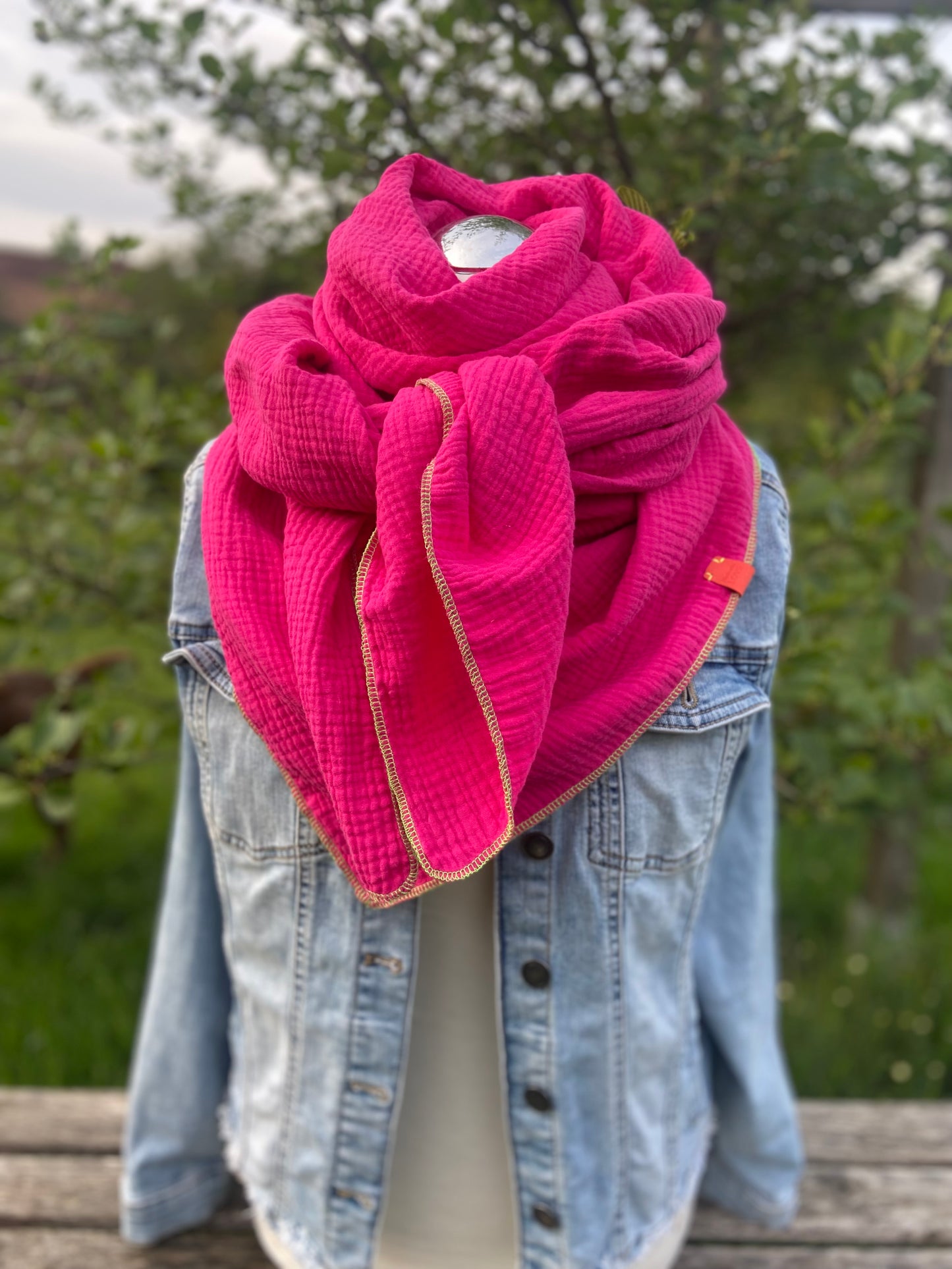 Musselintuch,  großes Dreieckstuch, Damen Schal, neon Pink, Pfefferminz, grün, Musselintücher, Cupple