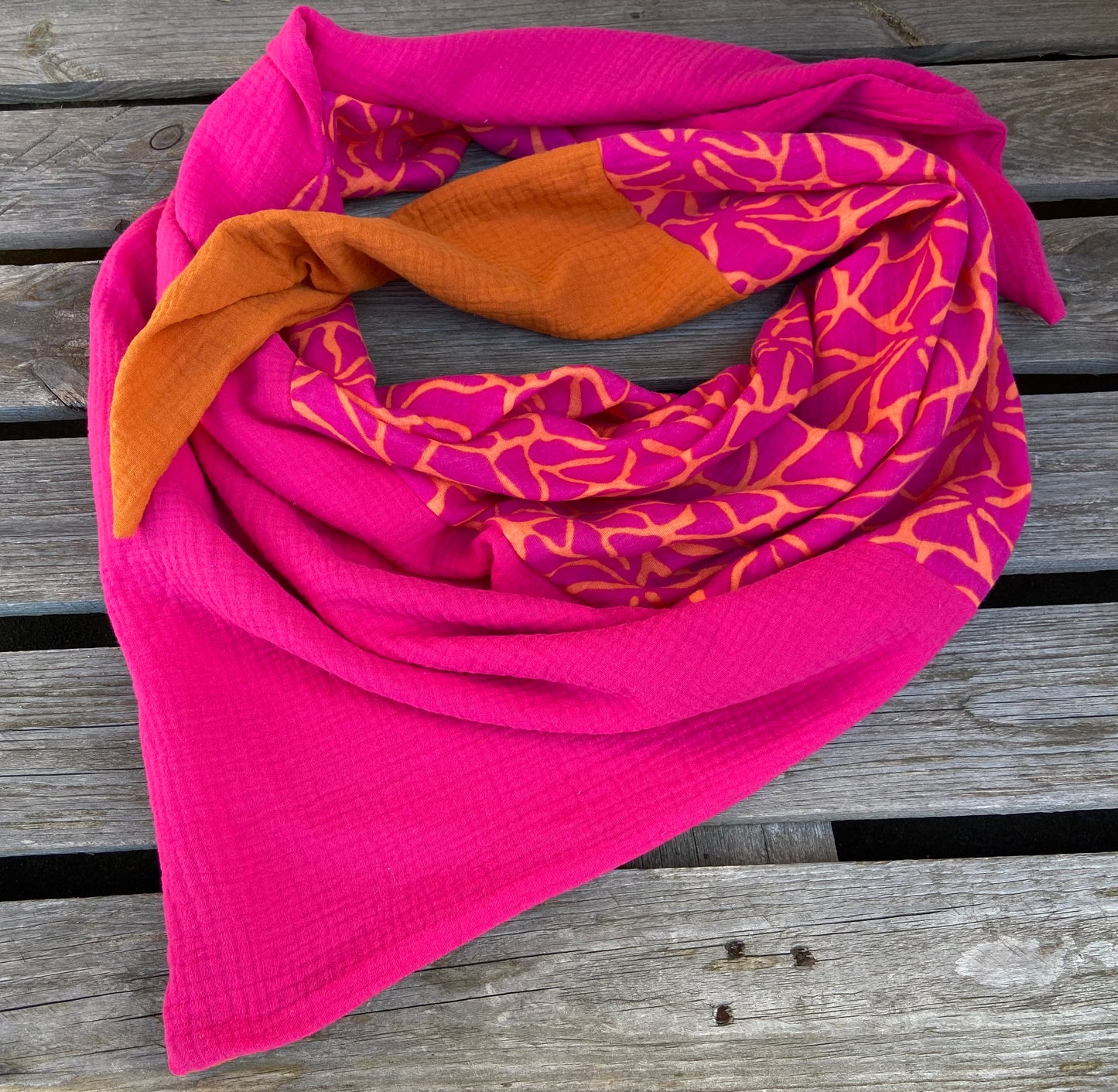 XXl Musselintuch großes Dreieckstuch, Damen Schal, orange , pink , neon, Streifen , Blockstreifen Musselintücher, Stilltuch , Strandlaken