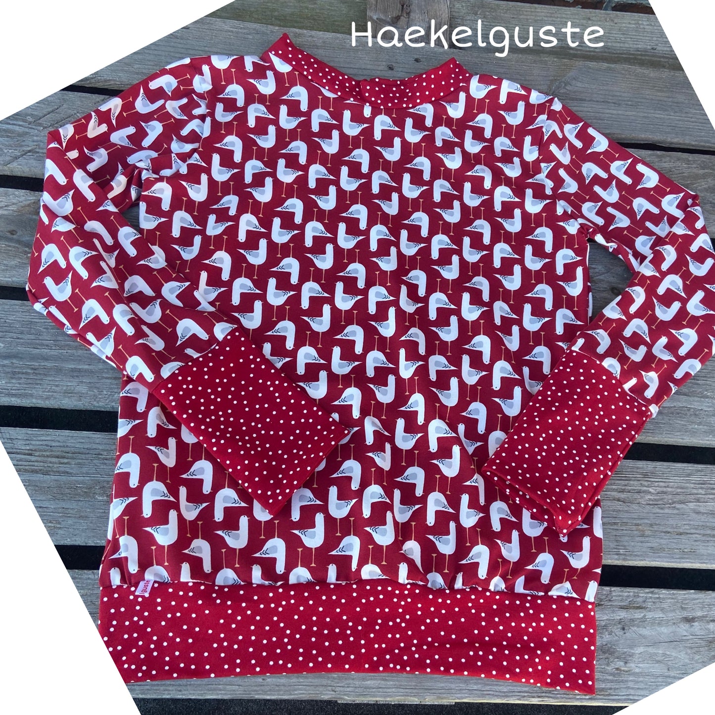 Shirt Damen, kleine Möwe, Bio Jersey, Shirt rot Punkte, Langarmshirt retro