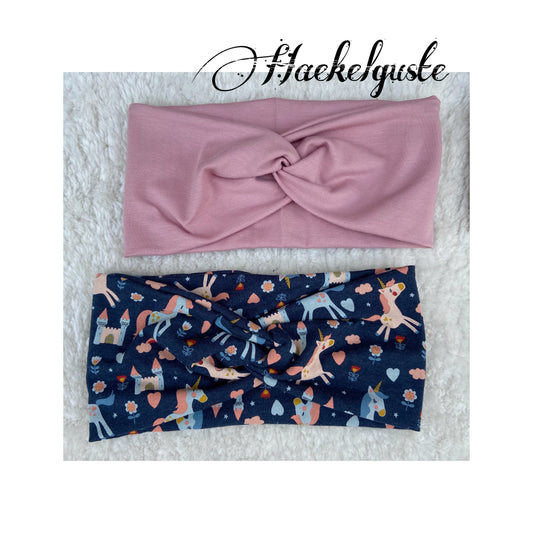 Set " Einhorn" Stirnbänder Mädchen Knotenstirnband Haarband Pferd Pony rosa dunkelblau