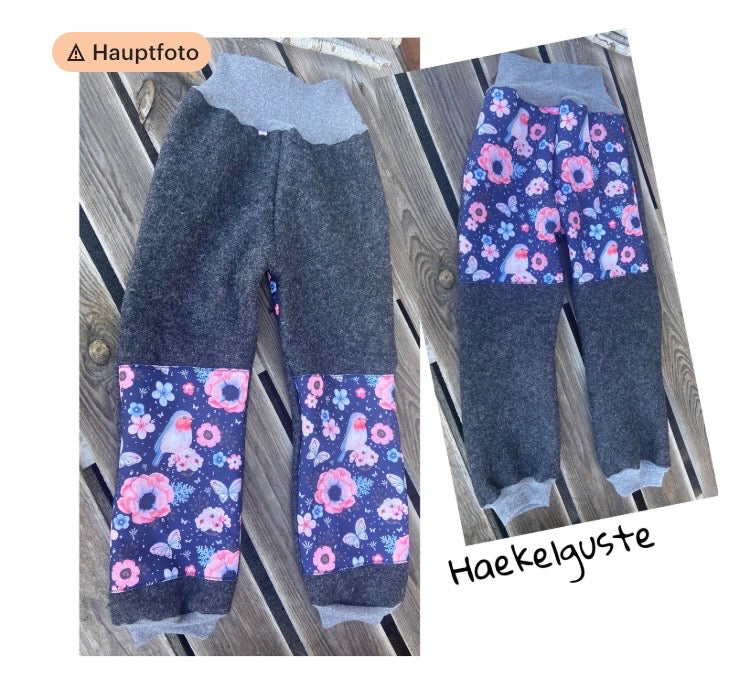 Wollwalk Hose mit Besatz Knie Po aus Softshell Überhose Outdoor Pants gefütterte Hose unisex Waldkindergarten warme Hose