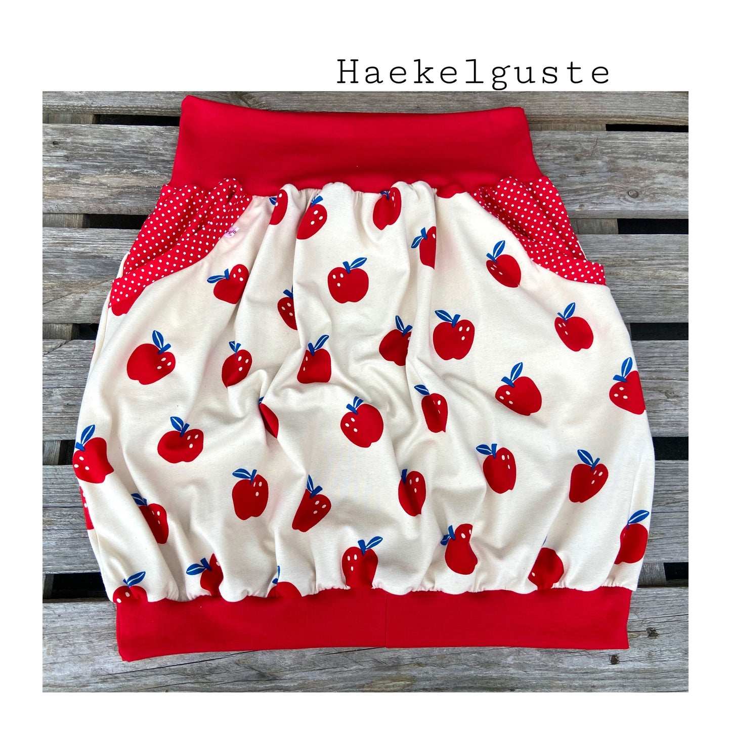 Ballonrock Apfel / Rock Damen / Sommer Rock / Taillenrock weiß rot Jersey