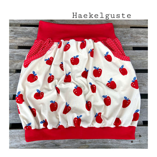 Ballonrock Apfel / Rock Damen / Sommer Rock / Taillenrock weiß rot Jersey