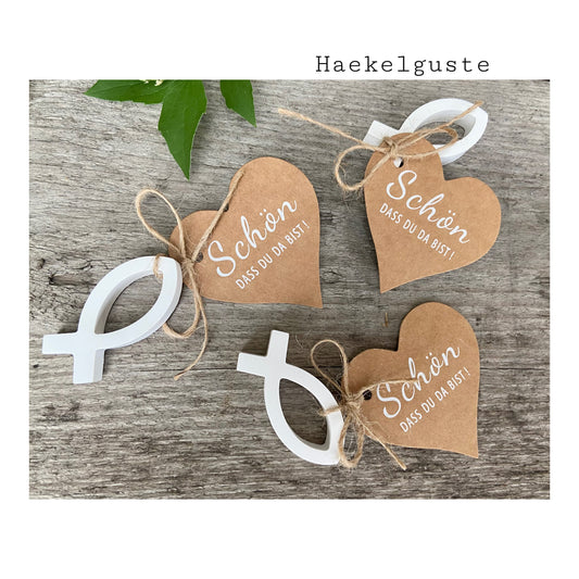 Platzkarten, Tischdeko, Tischkarten, Deko Landhaus, Shabby Hochzeit Taufe Konfirmation Schön das du da bist