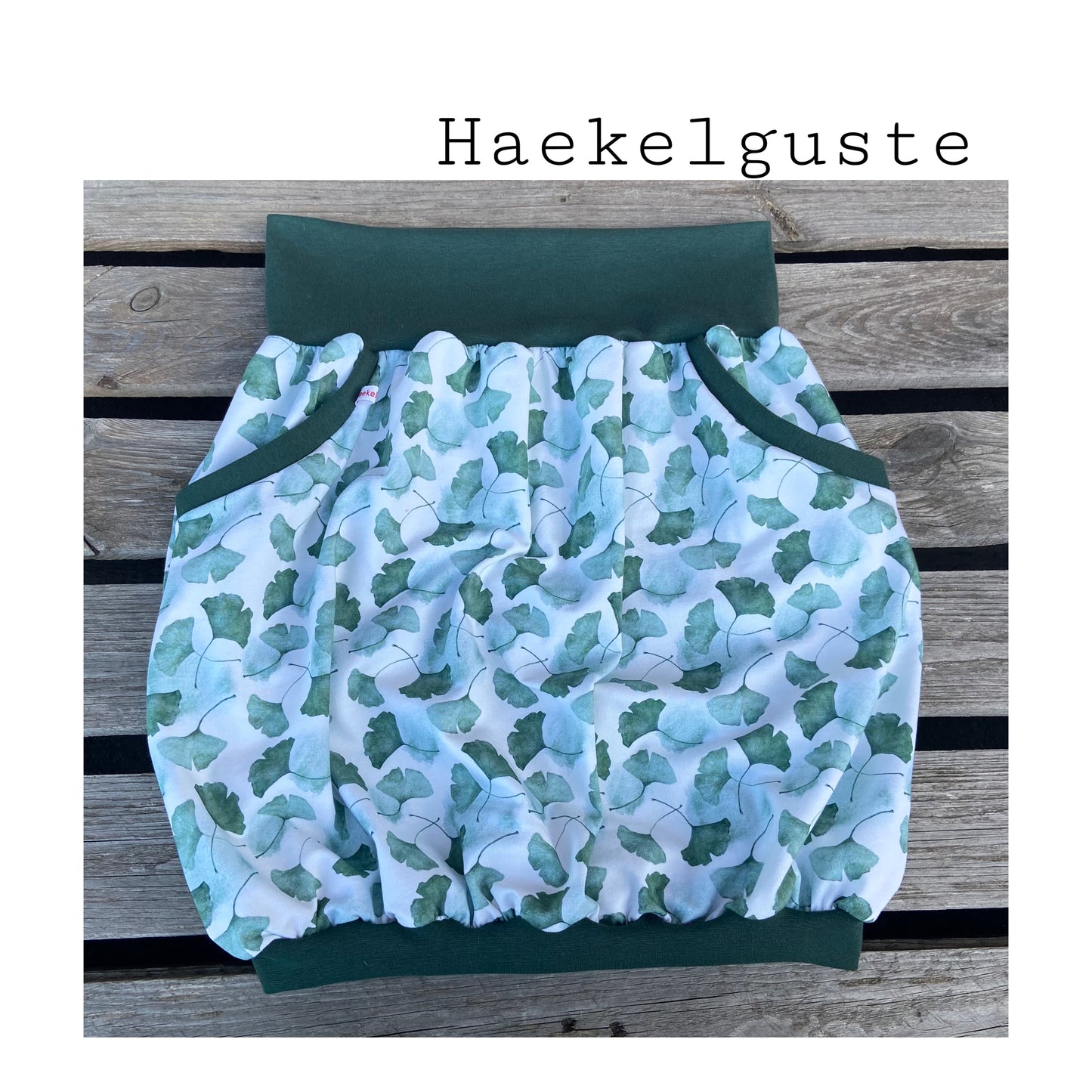 Ballonrock Ginkgo Muster / Jersey Rock Damen / Blätter Blatt / Hüftrock / Sommerrock / grün & weiß / Rock mit Taschen