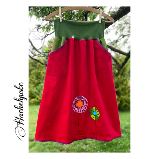 langer Cord-Rock, A-Form, Damen Rock, rot, Retro Blüten, Maxirock , vintage