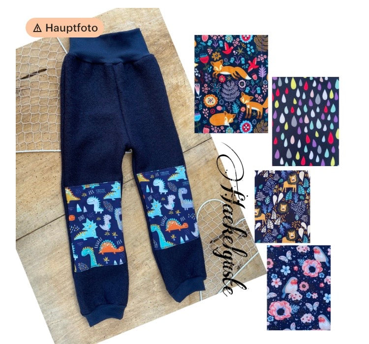 Wollwalk Hose mit Besatz Knie Po aus Softshell Überhose Outdoor Pants gefütterte Hose unisex Waldkindergarten warme Hose
