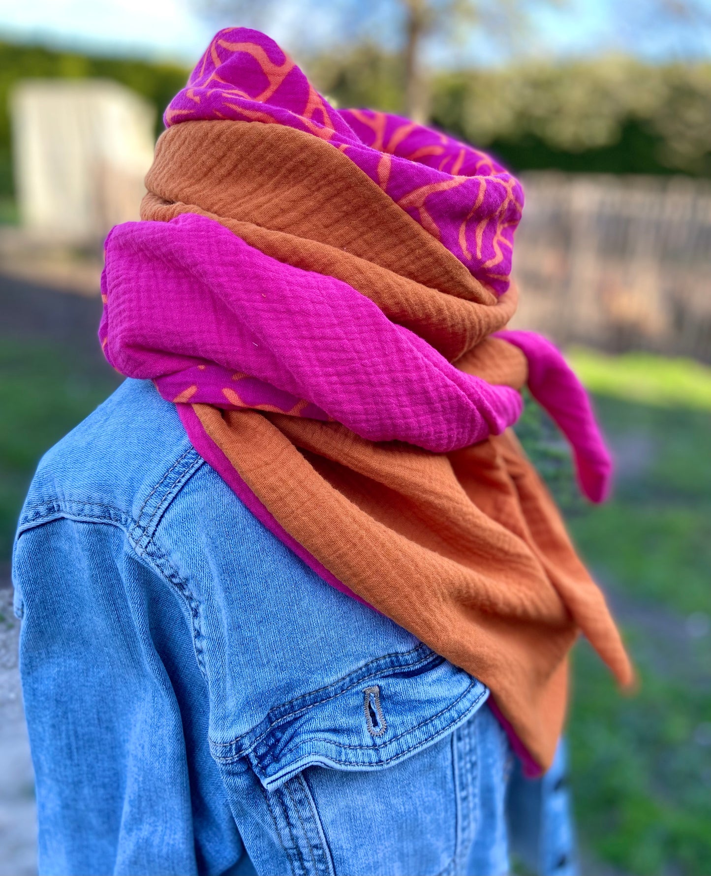 XXl Musselintuch großes Dreieckstuch, Damen Schal, orange , pink , neon, Streifen , Blockstreifen Musselintücher, Stilltuch , Strandlaken