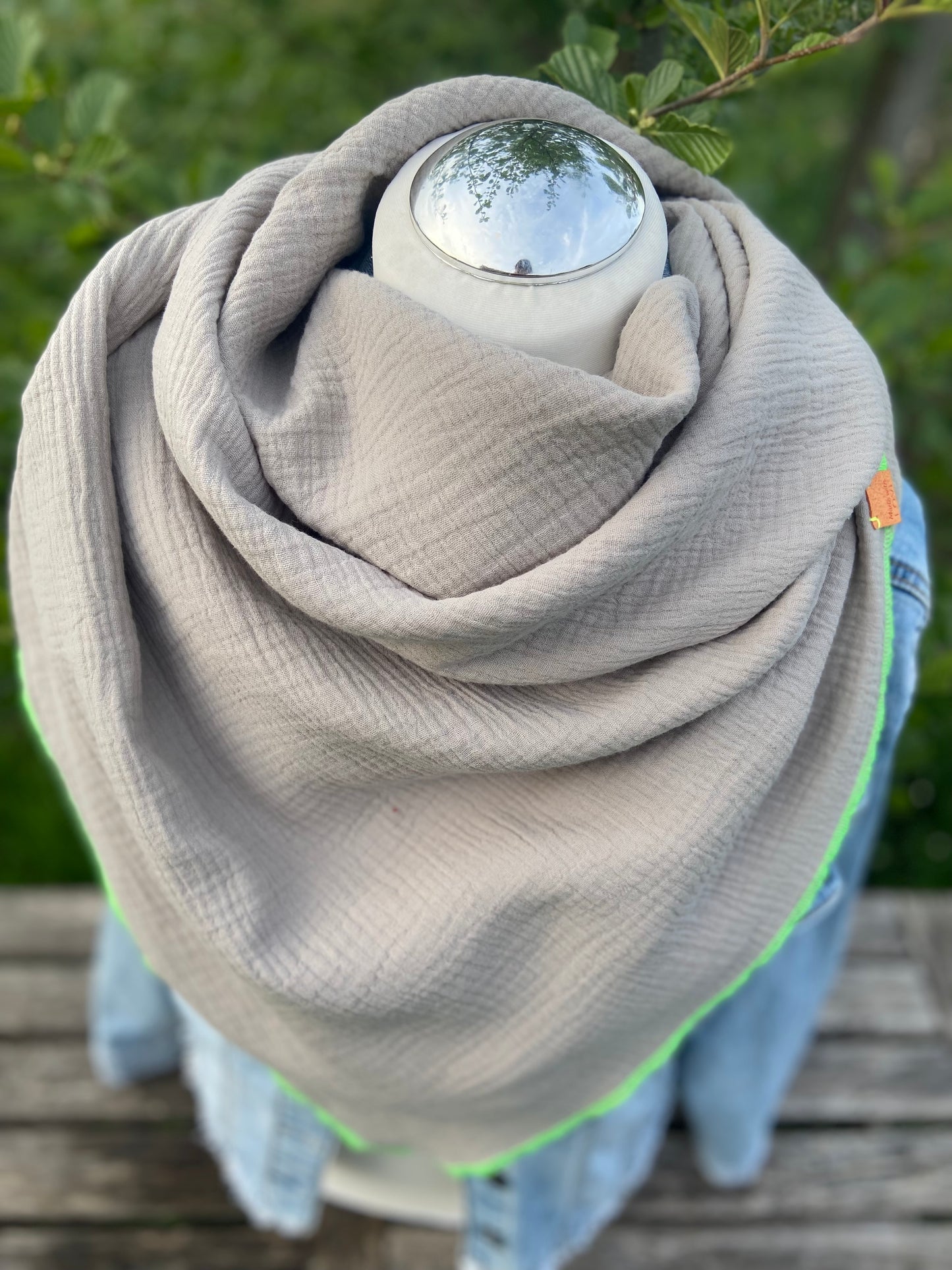 Musselintuch,  großes Dreieckstuch, Damen Schal, sand beige , neon grün, Musselintücher, Cupple