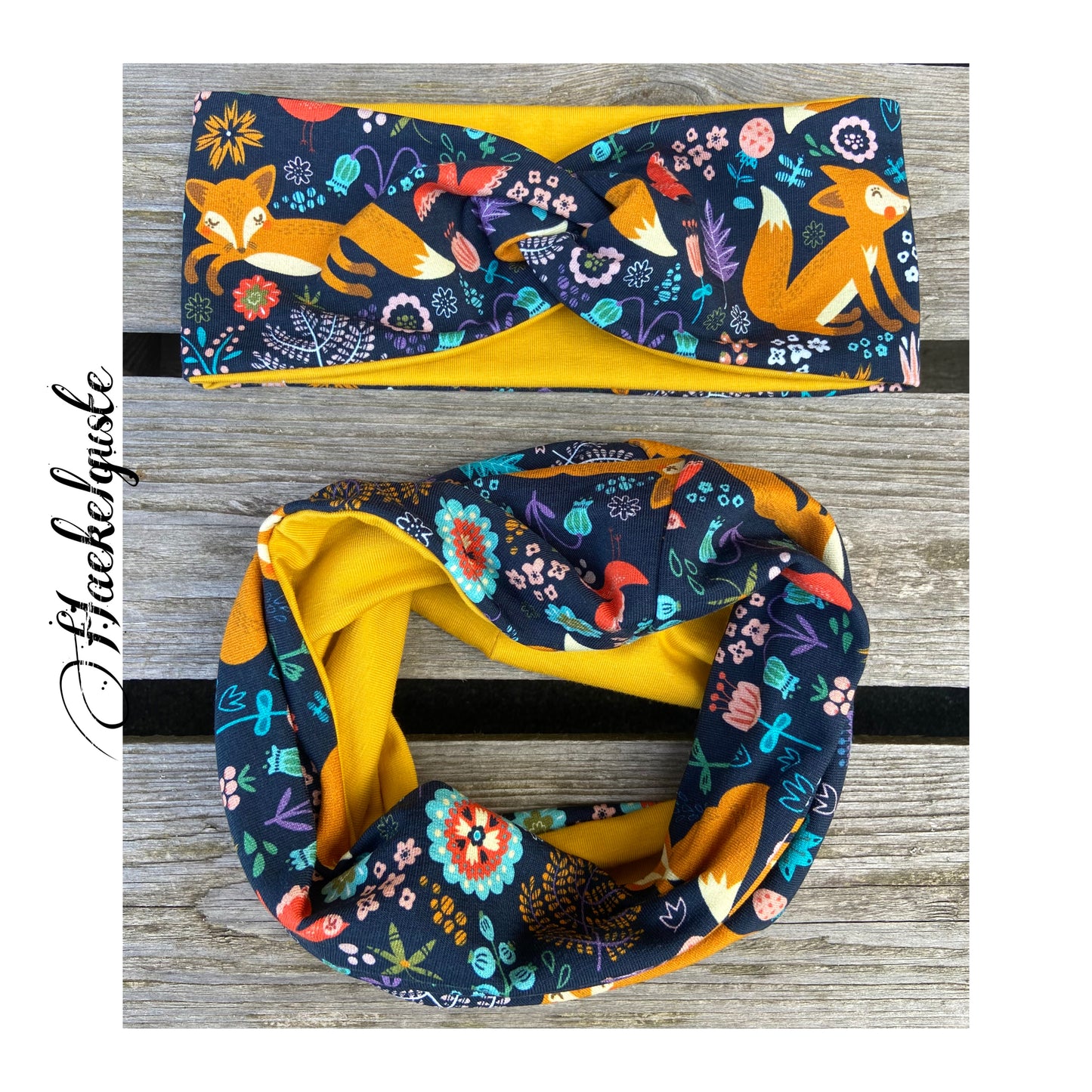 Fuchs Stirnband Beanie Loop  Mütze Übergang gefüttert