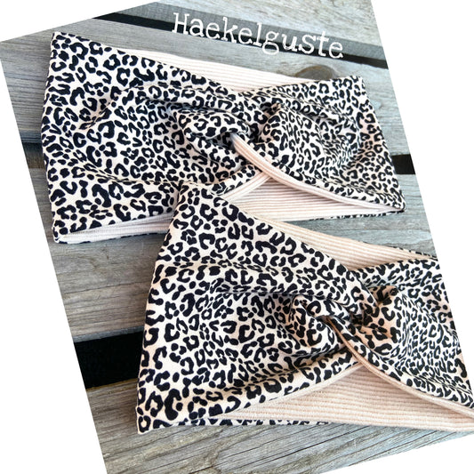 Leo Stirnband, Haarband, Knotenstirnband, Leoparden Muster