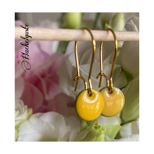 Emaille Ohrhänger Plättchen Ohrringe gelb Curry  Ohrschmuck