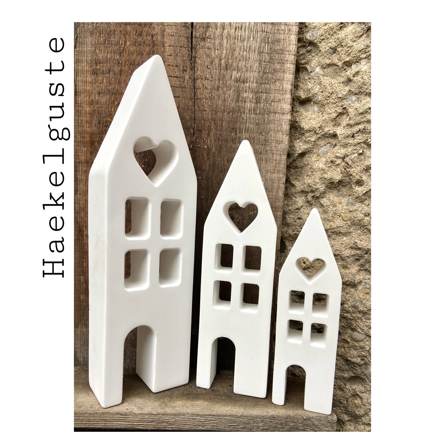 große Häuser weiß Deko Landhaus Hochzeit Tischdeko Geburtstag Geschenk Set 6 Größen Häuser Lichterhäuser Hygge Scandi Haus Kerzenteller