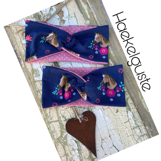 Stirnband Pferde, dunkelblau, Punkte, Mädchen Knotenstirnband Haarband Knoten Turban