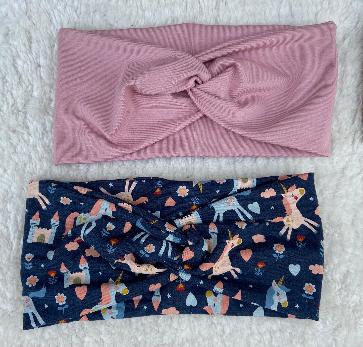 Set " Einhorn" Stirnbänder Mädchen Knotenstirnband Haarband Pferd Pony rosa dunkelblau