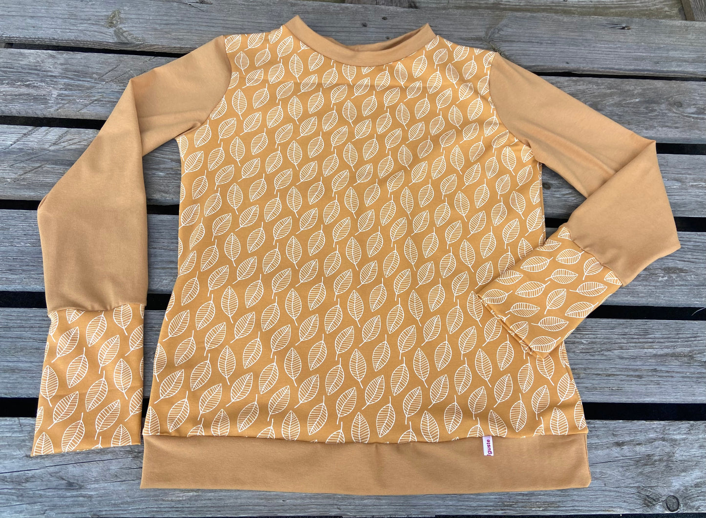 Langarmshirt Bio Jersey Blätter Retro Shirt, Maisgelb , senfgelb , okker , gelb