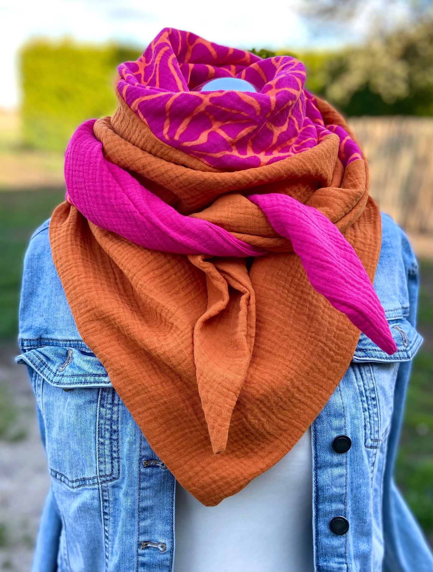 XXl Musselintuch großes Dreieckstuch, Damen Schal, orange , pink , neon, Streifen , Blockstreifen Musselintücher, Stilltuch , Strandlaken