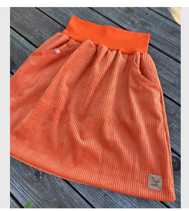 Cord Rock orange Breitcord Rock Cord A-Form Damen Rock mit Taschen Herbst Hüftrock Taillienrock