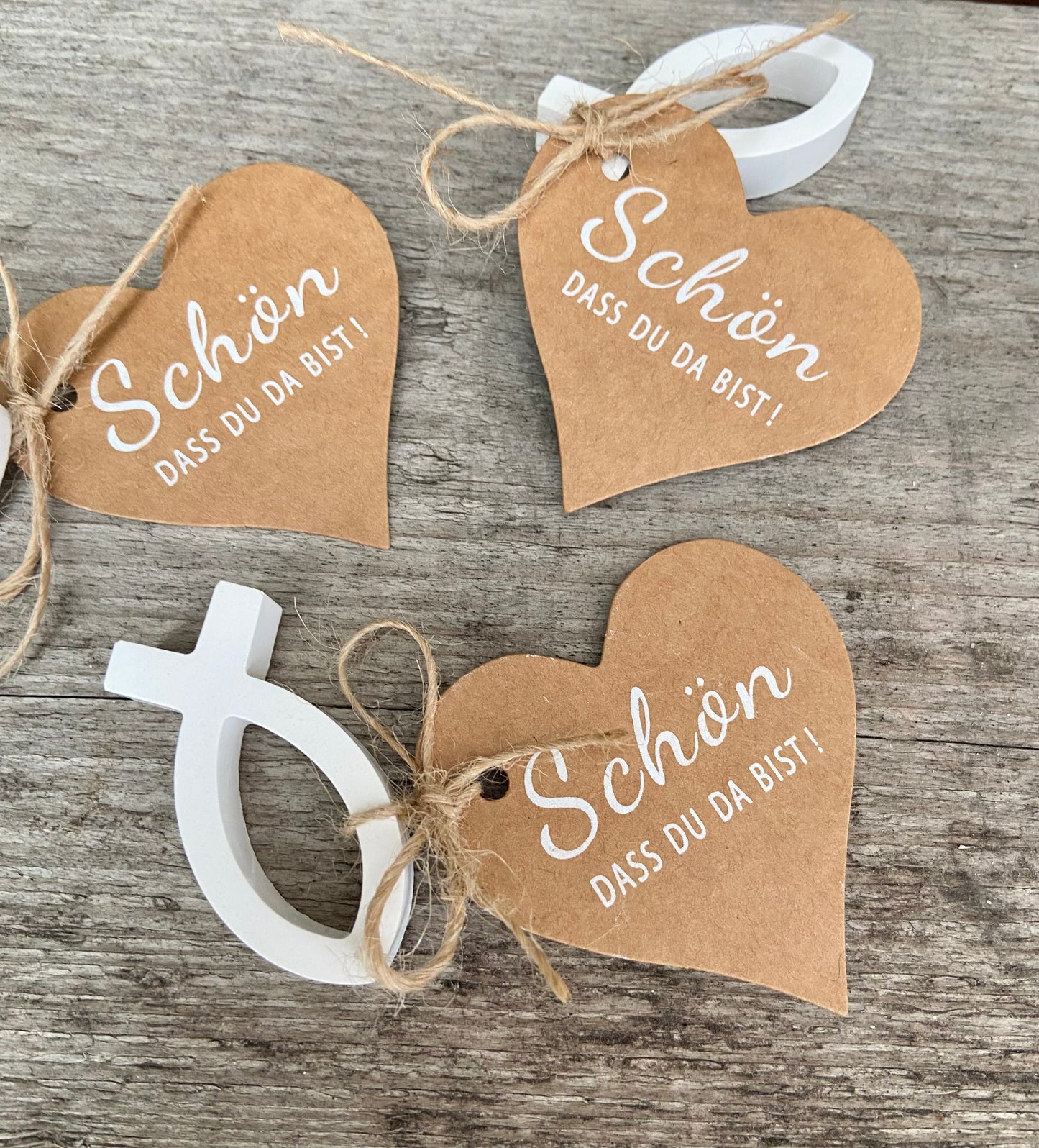 Platzkarten, Tischdeko, Tischkarten, Deko Landhaus, Shabby Hochzeit Taufe Konfirmation Schön das du da bist