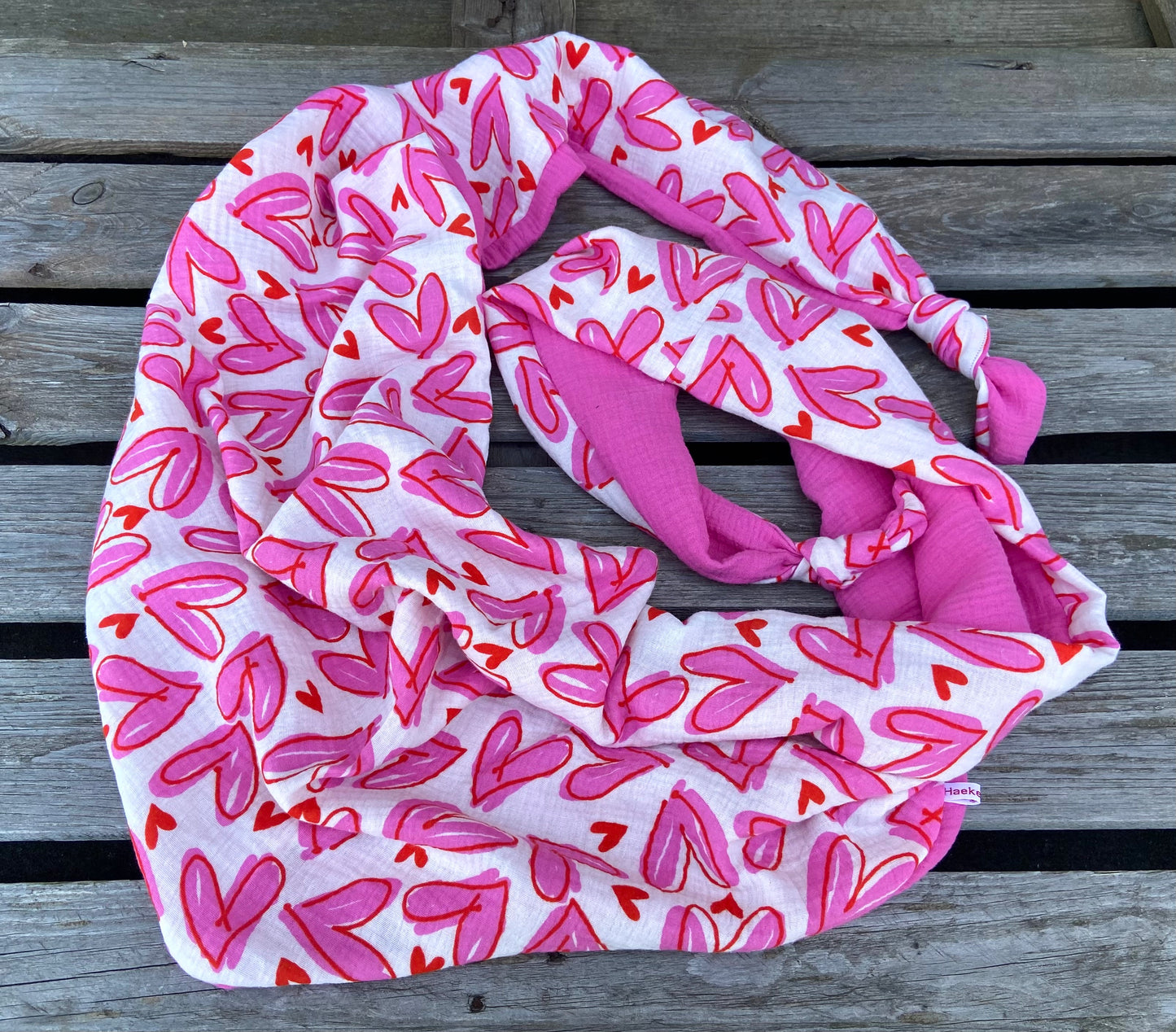 XXL Musselin Wende - Dreieckstuch / großes Tuch Damen / Geschenk Geburtstag Mama / Herzchen pink weiß / Muttertag