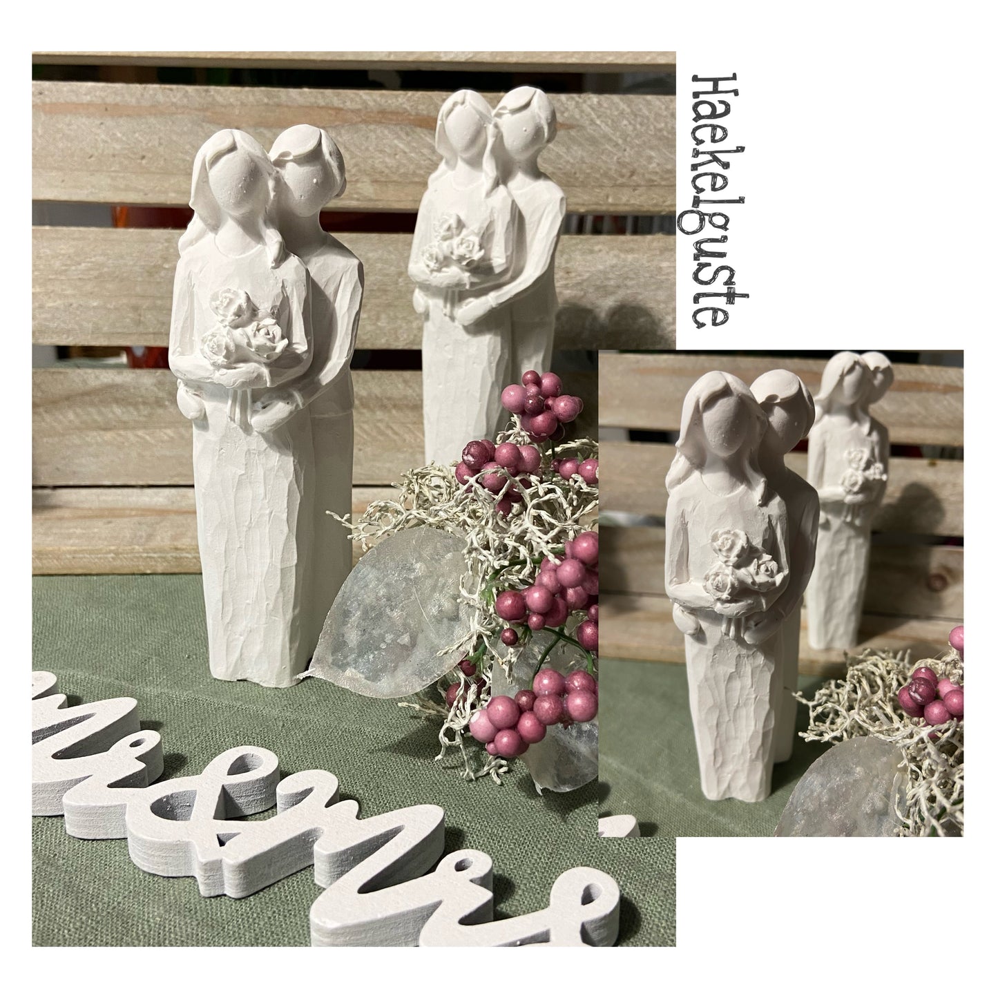 Liebespaar, Hochzeitspaar, Figur Hochzeitstorte, Landhaus, Shabby Hochzeit, Tischdeko, Geschenk, schlicht, minimalistisch Tortenfigur