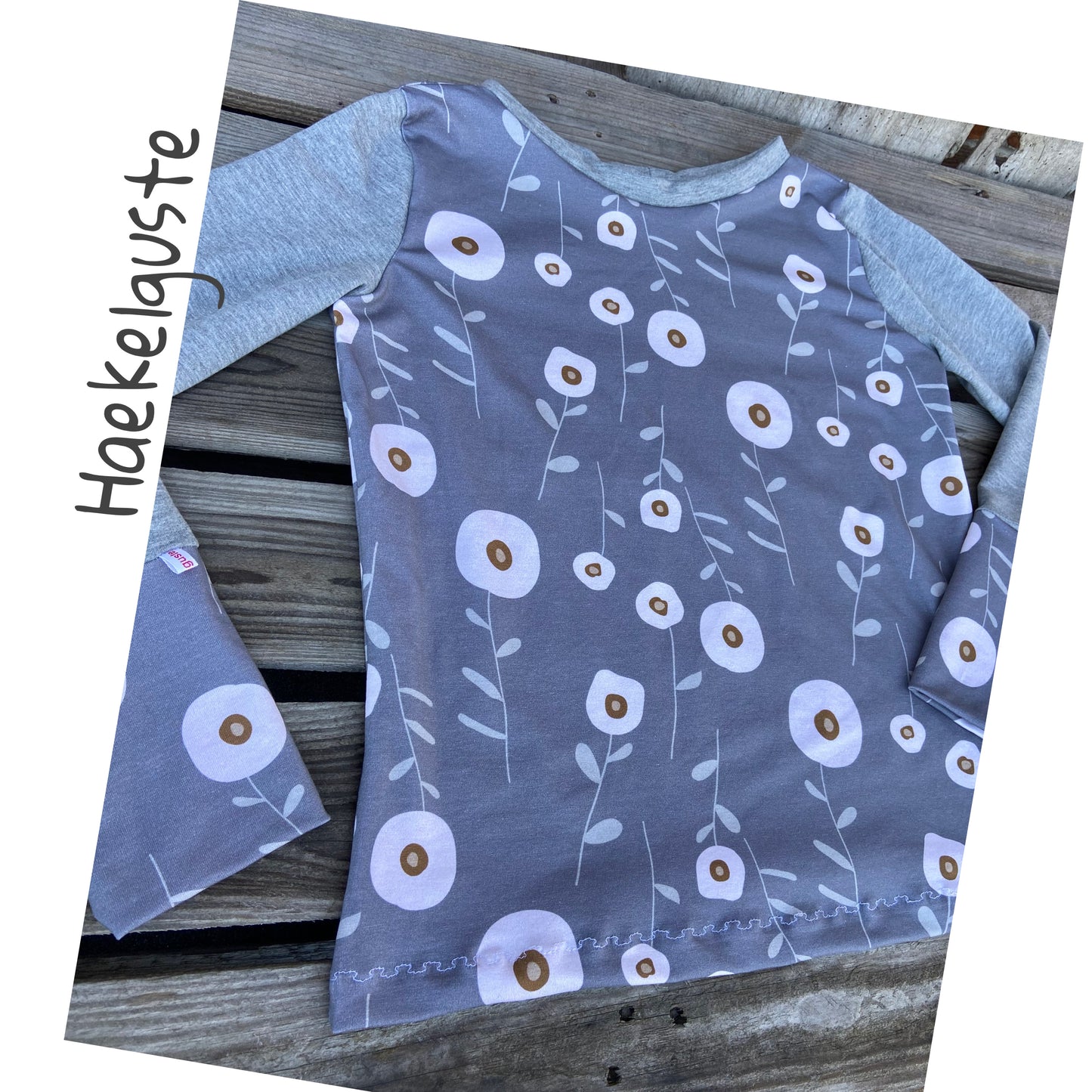 Langarmshirt Damen, Blume, Retro Shirt, grau, Blumen , Vintage Shirt