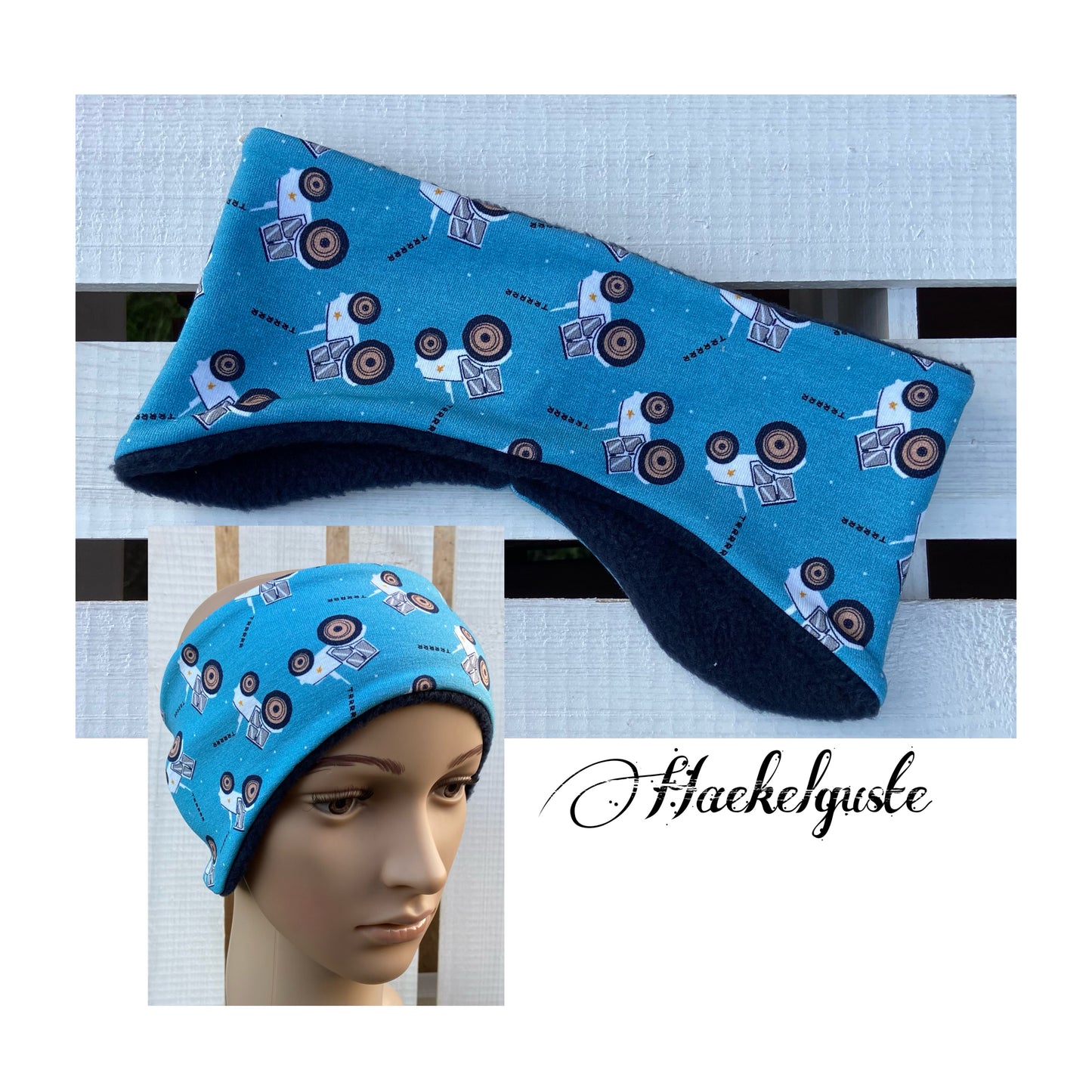 Fleece  " Traktor " Stirnband Kinder Jungen warmes Stirnband Ohrenwärmer blau Trekker Landleben Bauer Dorfkind