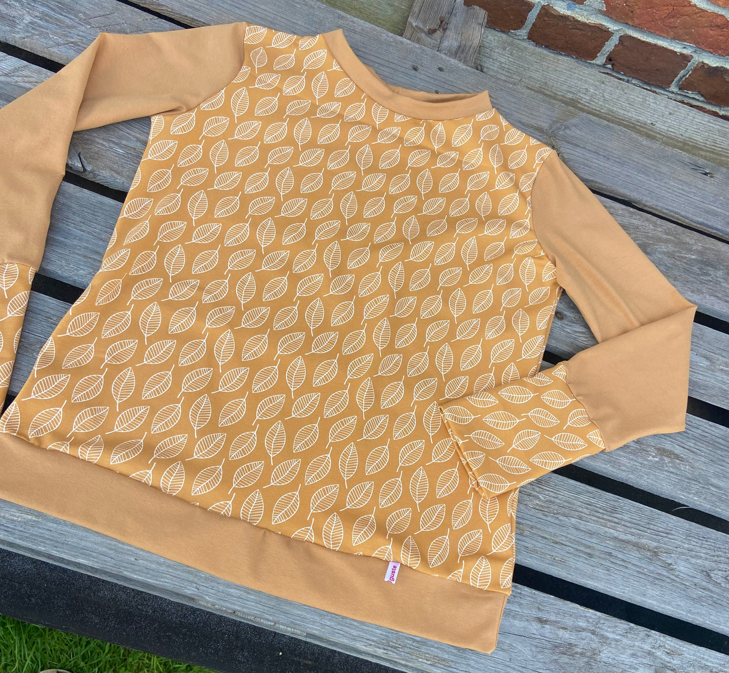 Langarmshirt Bio Jersey Blätter Retro Shirt, Maisgelb , senfgelb , okker , gelb