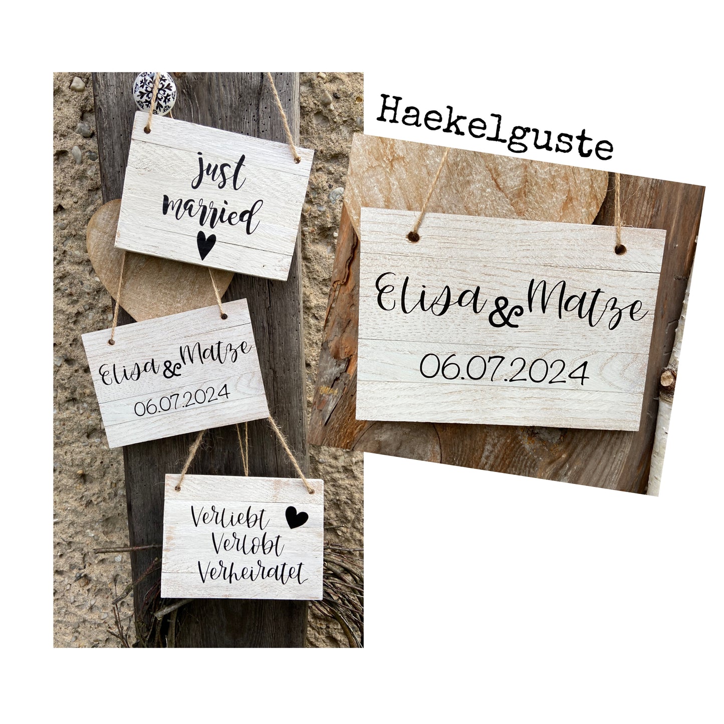 Holzschilder, Dekoschilder, Candybar, Hochzeit, Wollkommen, Just Married, Geschenk Hochzeit
