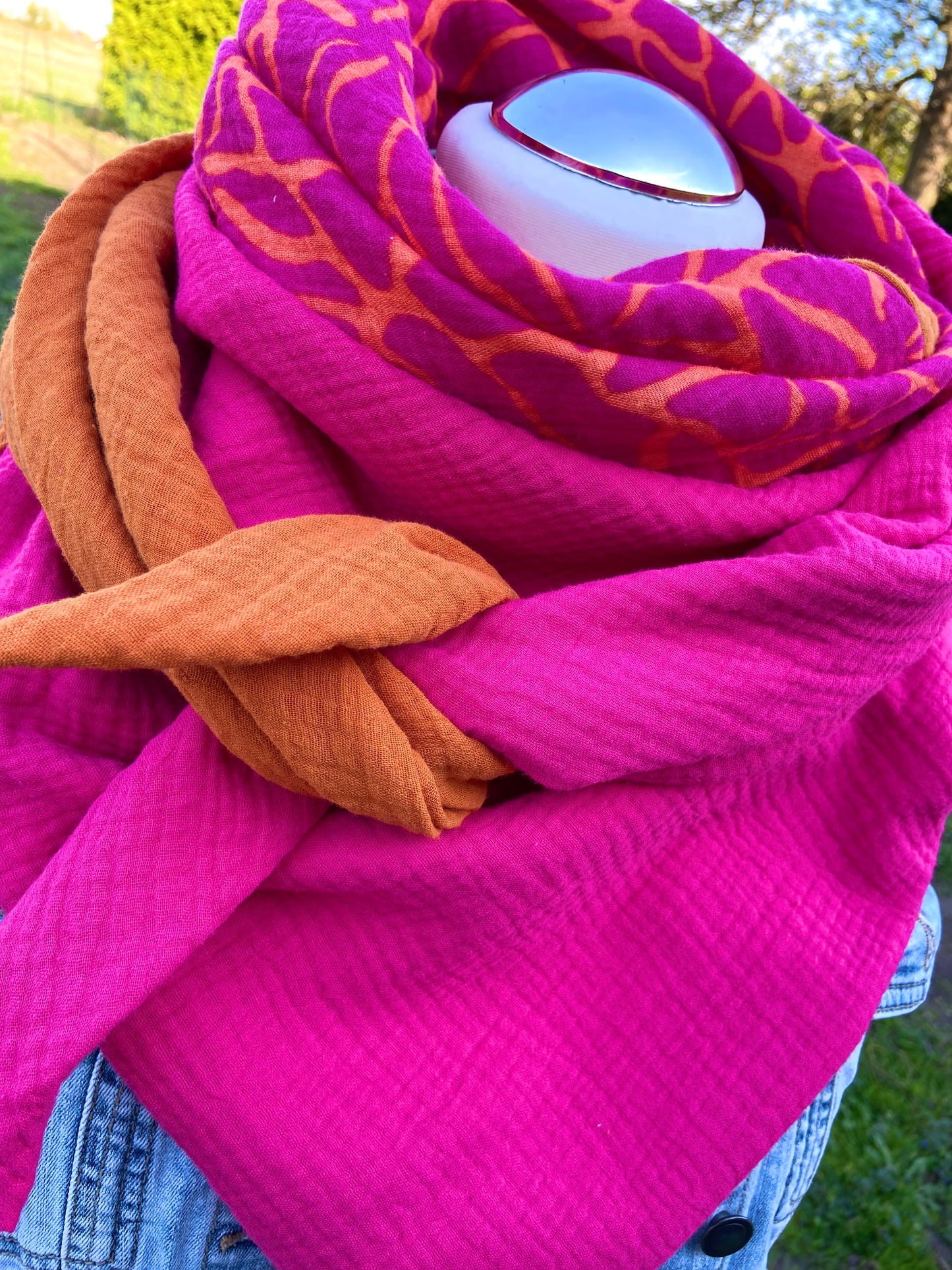 XXl Musselintuch großes Dreieckstuch, Damen Schal, orange , pink , neon, Streifen , Blockstreifen Musselintücher, Stilltuch , Strandlaken