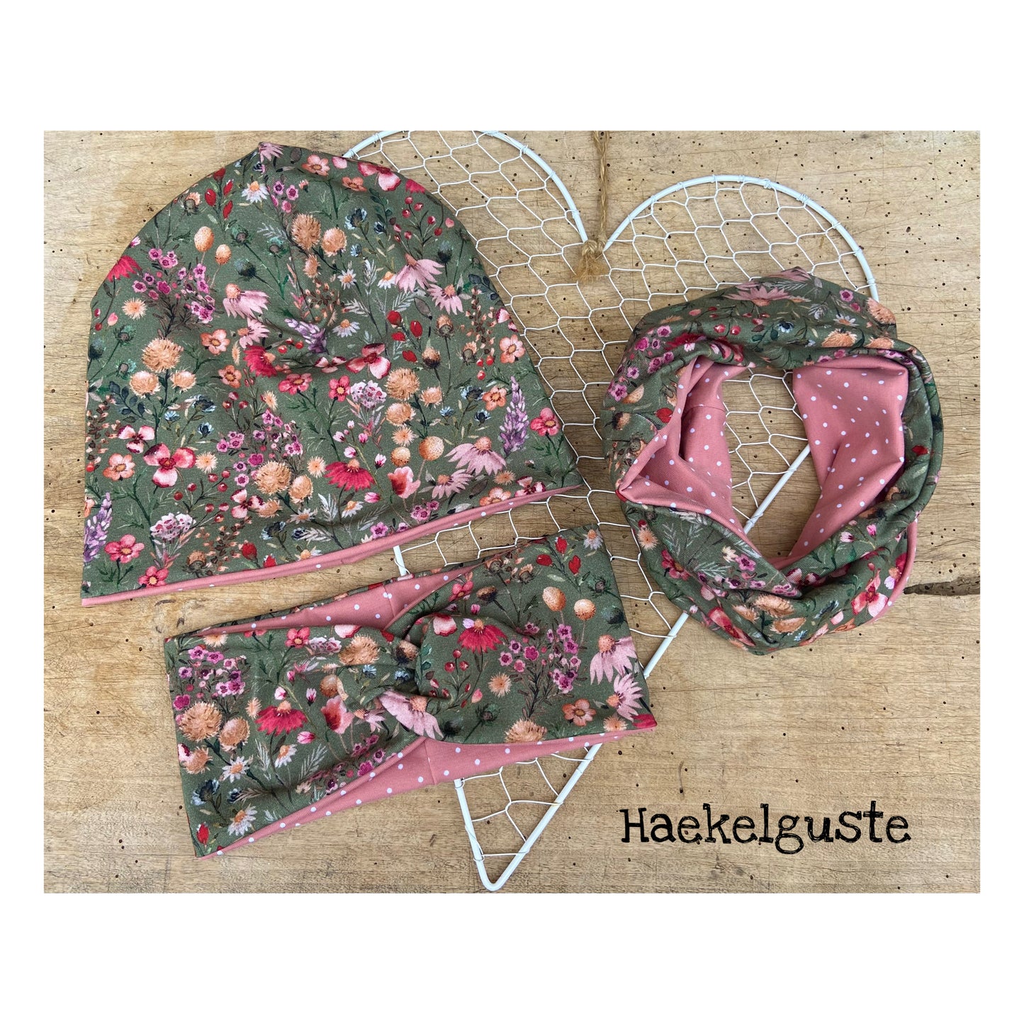 3 Tlg. Set Blümchen Beanie Mädchen Blumen Mütze Girl Übergang Set vintage Geschenk