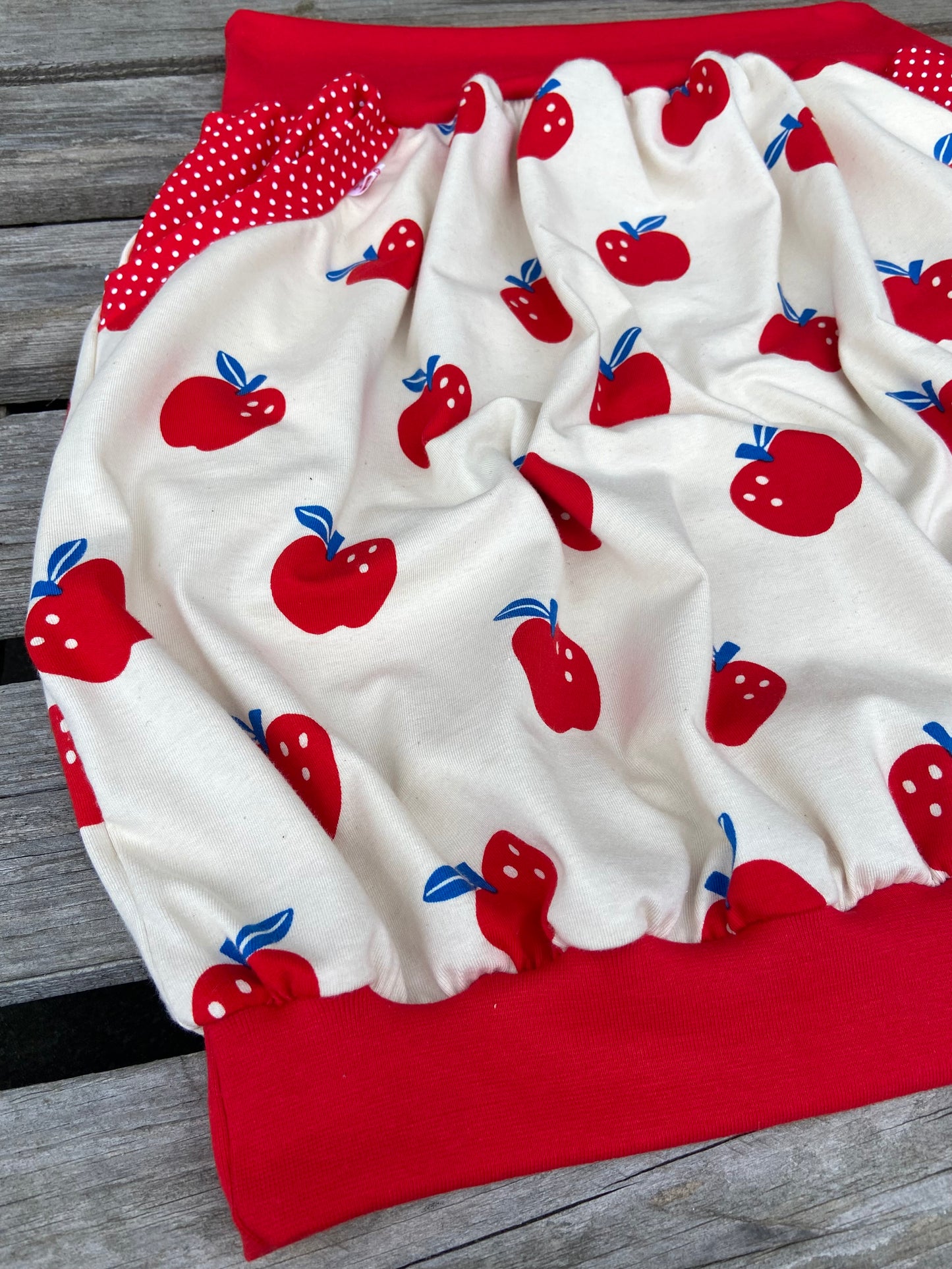 Ballonrock Apfel / Rock Damen / Sommer Rock / Taillenrock weiß rot Jersey